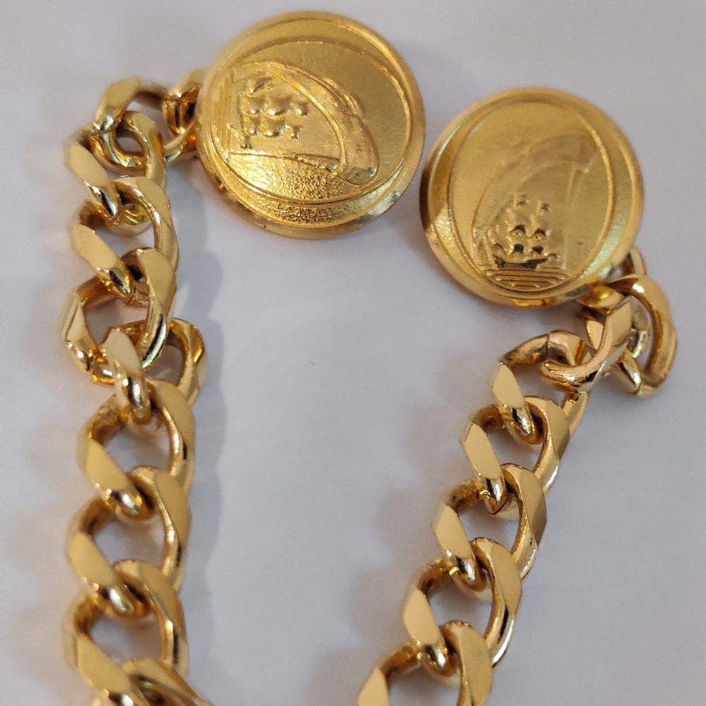 Waterbury Button Co Holland America Cruise Line Gilt Button Cardigan Chain